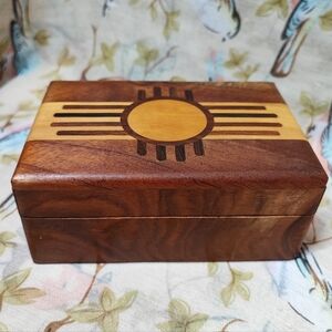 Native American Navajo Sun Wood Wooden Jewelry Craft Stash Secrets Crafted Box
